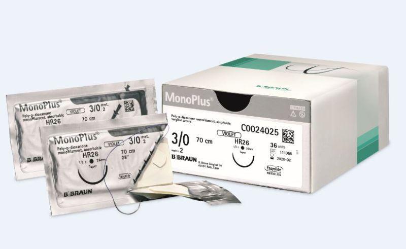 MONOPLUS фіолетовий, розмір USP 3/0 (2) довжина 90см 2 колючі голки 1/2 кола, довжина (мм) 26, пакування DDP